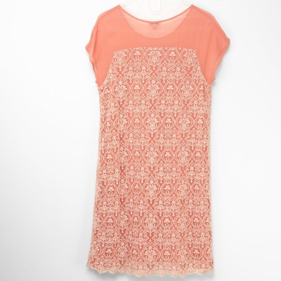 Sundance Rose Palace Embroidered Dress Sheath Midi Short Sleeve Pink White Small - Picture 2 of 5